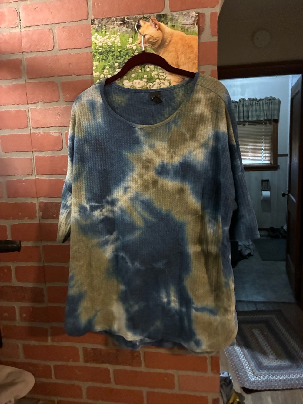 Waffle Knit Tie-Dye Short Sleeve Tee - Blue & Tan